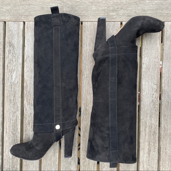 Joan and David Dachoice Black Suede Overlap Chunky Heeled Knee Hi Boots Size 7.5 - Picture 7 of 15